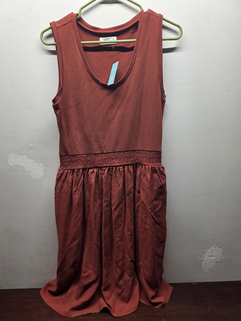 Maurices Rust Midi Tank Dress with Smocked Waist